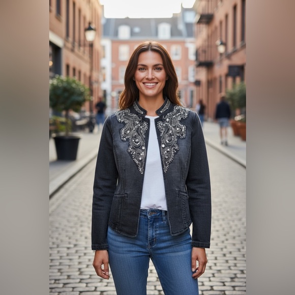 Chico's Jackets & Blazers - Chicos Heritage Denim‎ Beaded Jean Jacket Sz M or 1